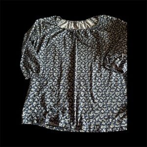 Lands' End Navy Floral Blouse